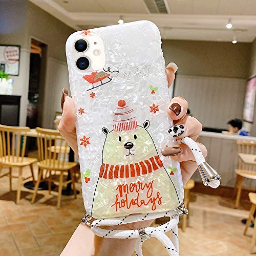 LAPOPNUT Coque iPhone 11 Pro avec Cordon de Collier Silicone Souple Antichoc Anti-Rayures Motif Noël Marbre Fine Housse Étui Protection Cordon Réglable Lanyard pour Apple iPhone 11 Pro Ours Cover