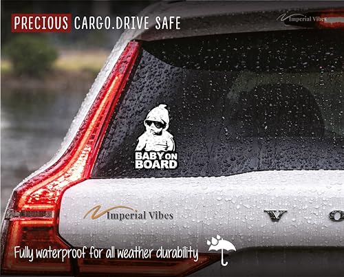 Image of IMPERIAL VIBES - Baby on Board Sticker - Vinyl Decal for Truck, and Van Bumper - Indoor and Outdoor Laptop Decals - Waterproof Decal for Window - Pack of 2 Imp 162