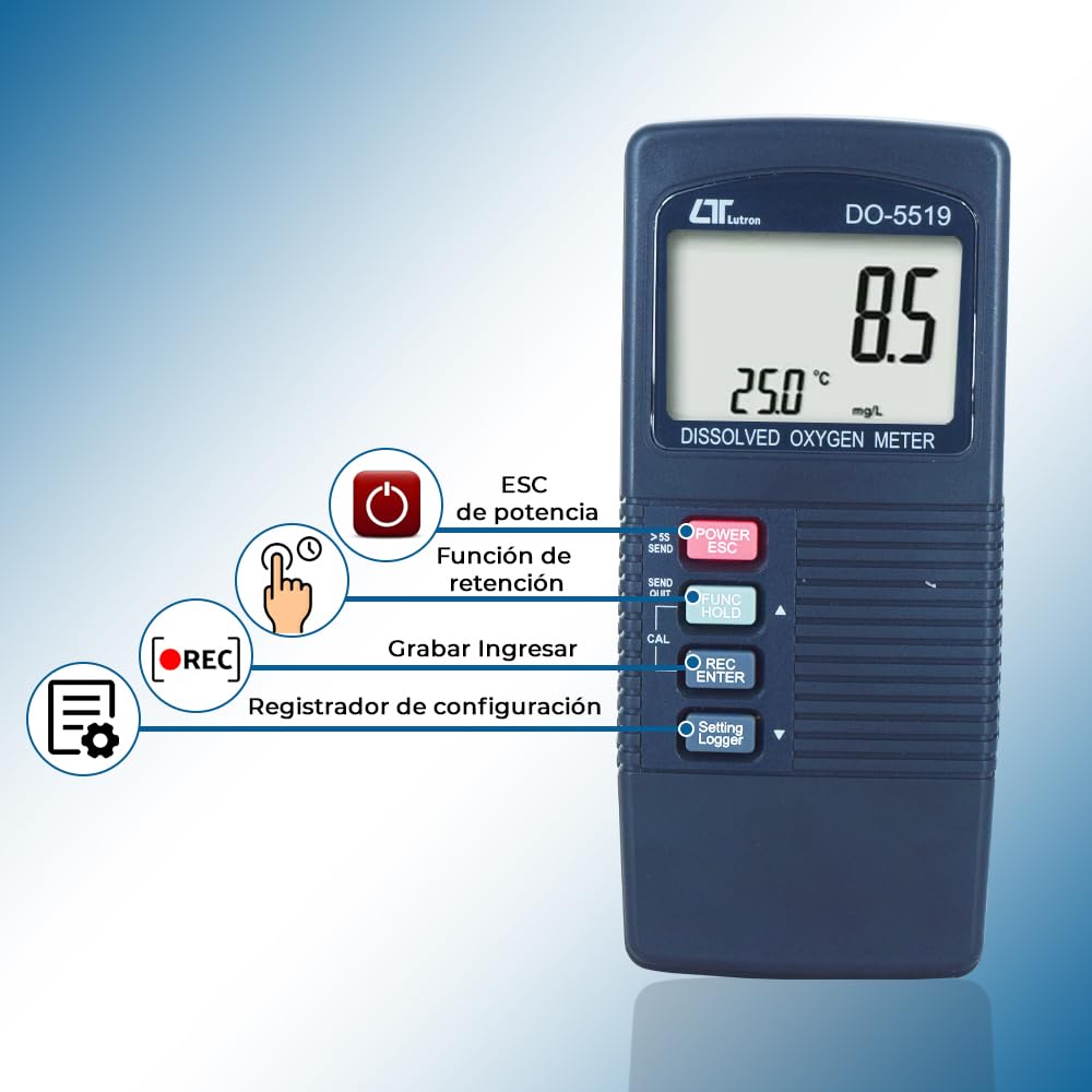 Medidor electrónico digital de oxígeno con sonda polarográfica y sensor de temperatura incorporado para acuarios, investigación médica y minería, de Modelo: DO-5519