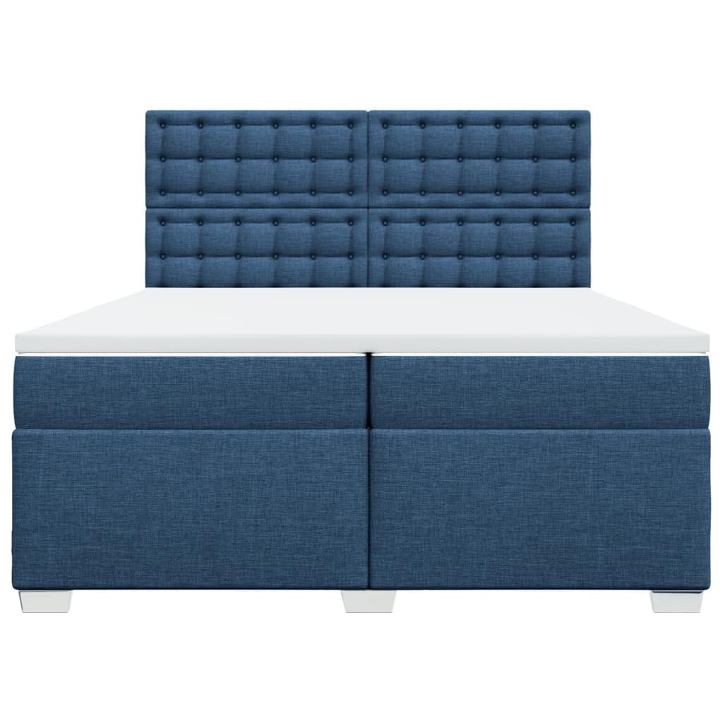 Cama con somier con colchón, azul, 200 x 200 cm, tela, cómoda cama tapizada con iluminación LED, cabecero regulable en altura y colchón de muelles ensacados para dormitorio