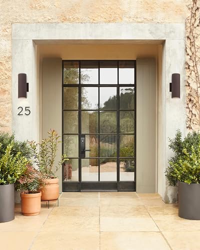 Image of Ken & Ricky Cylinder Outdoor Wall Sconce Lights,Up and Down,Brown,2 Pack