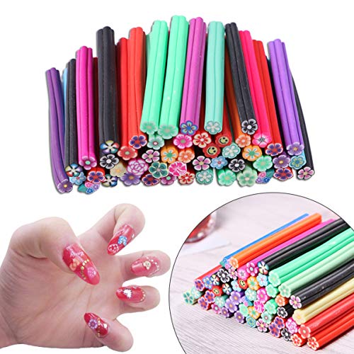 FRCOLOR 50pcs 3D Nail Art Stickers Manicure Fimo Canes Rods Sticks for DIY Nail Decoration 5 x 50 mm (Flower Style)
