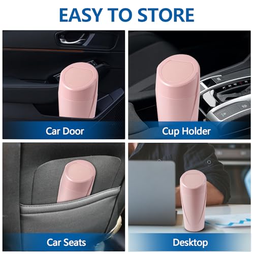 Image of Hovom Mini Car Trash Can with Lid, Portable Garbage Can for Car, Leakproof Cup Holder Automotive Garbage Bin with 2 Rolls of Trash Bags, Small Trash Storage Can for Car Home Office(Pink)