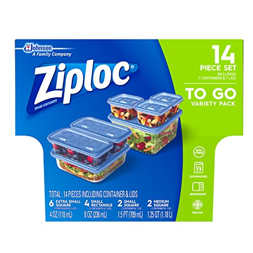 Ziploc Food Storage Meal Prep Containers with One Press Seal, For Travel and Organization, Dishwasher Safe, 14 Count (Variety Pack)
