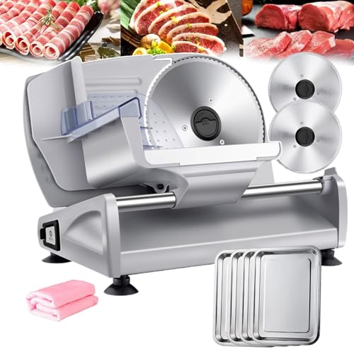LYDBMYT Cortadora de fiambres eléctrica, cortadora de Alimentos, cortadora de Carne de Acero Inoxidable con Hoja de 190 mm, cortadora de Verduras automática