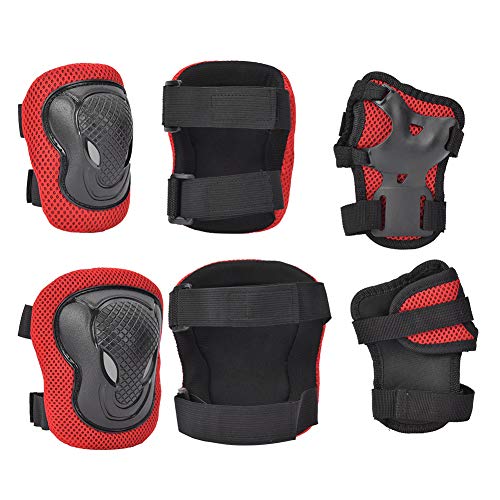 Thickened Roller Skate et with Knee Pads, Elbow Pads, and Gloves for Adults - Red (Red)