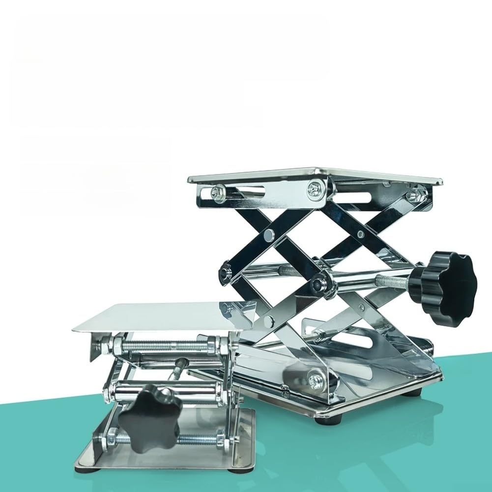 Mesa elevadora de tijera de laboratorio de acero inoxidable para superficie de 150 x 150 mm para análisis (150 x 150 x 260 mm)