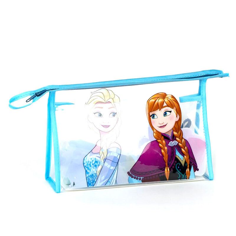 Neceser de Viaje de Frozen - Color Azul - 23 x 15 x 8 cm - Gran Capacidad de Almacenamiento - Cierre de Cremallera - Producto Original Diseñado en España
