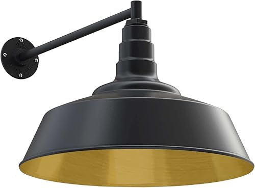 Steel Lighting Co. Redondo - Luz de granero Montada en pared para exteriores Cúpula de 20 pulgadas Brazo recto de 20 pulgadas Luz grande de Steel Lighting Co. Redondo - Luz de granero Montada en pared para exteriores Cúpula de 20 pulgadas Brazo recto de 20 pulgadas Luz grande de