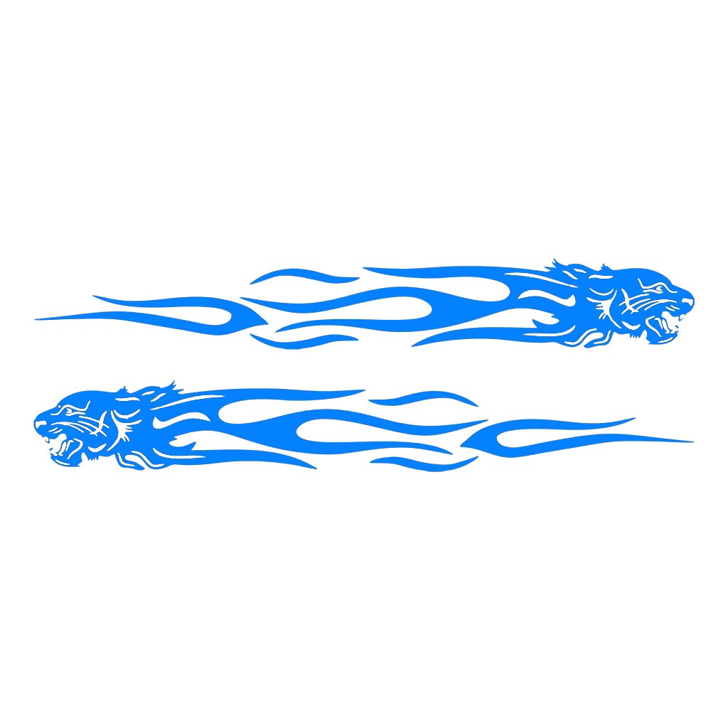 Yo-Happy Blue 2Pcs Tiger Flame Totem Car Decals Stickers Reflective 24Cm Motorcycles Sticker