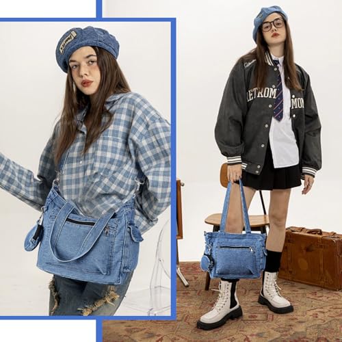 Bolso Tote de Denim para Mujer Azul miniatura 2