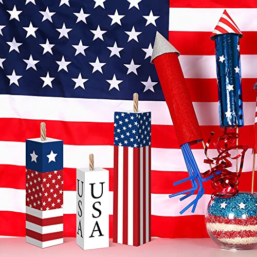 Image of Amyhill 3 Pcs 4th of July Decorations Set Wooden Patriotic Table Centerpieces Independence Day Wood Firework Fourth of July Table Signs for 250th Anniversary Home Farmhouse Decor (Star)