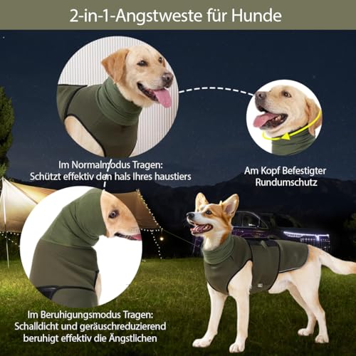 WRQIOO Hundemantel mit Beruhigender, 2 in 1 Beruhigungsweste für Hunde, Anti Stress Weste Hund, Calming Shirt Hund mit Ohrenschutz und Reflektorstreifen,Angst Beruhigungsjacke,Thundershirt H-und(XL)
