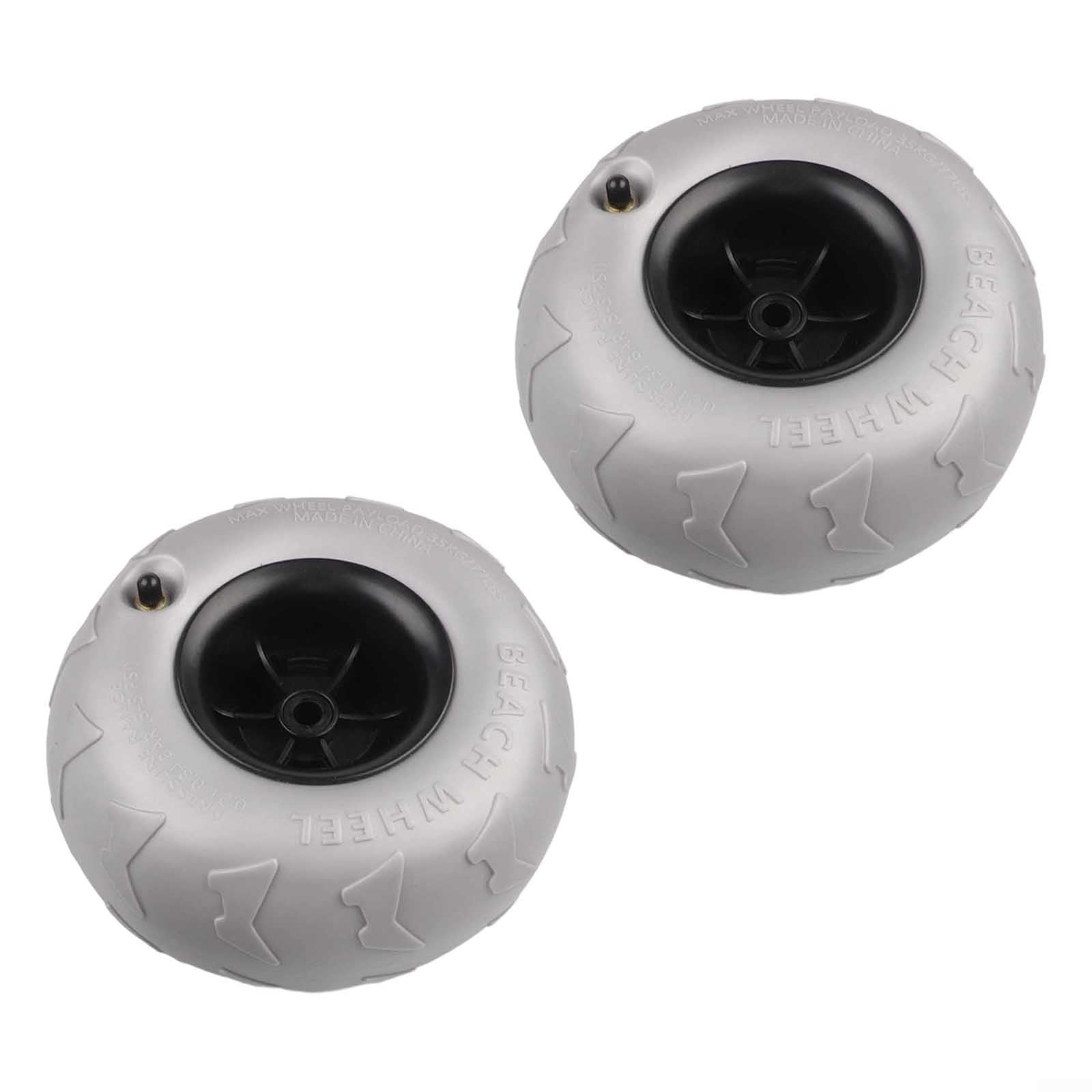 2 ruedas de carrito de playa para carrito de kayak, neumáticos anchos de globo, reemplazo de plataforma de arena, ruedas inflables de PVC para remolque de canoa de 205 x 115 mm, césped