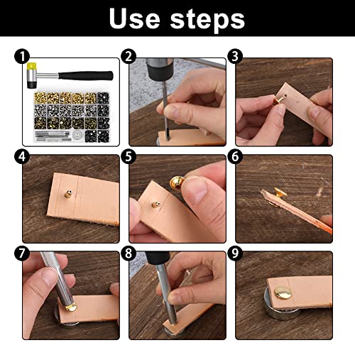 Tlkkue TLKKUE01 360 Sets Leather Rivets 4 Colors Double Cap Rivets Tubular 3 Sizes thumb #3