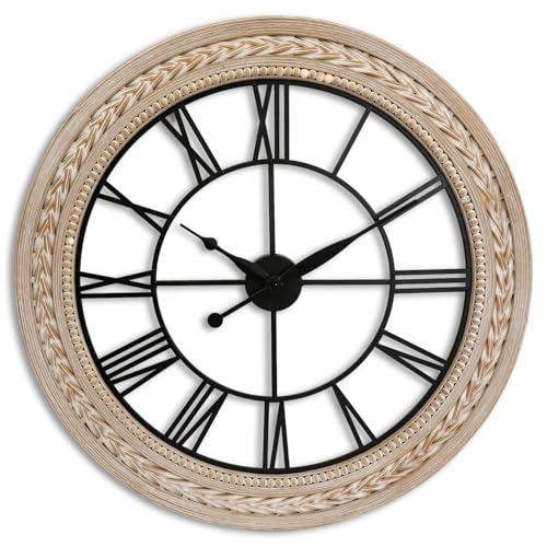 RiteSune Wall Clock 30 Inch Decor, Farmhouse Wall Clocks Battery Operated Silent, Bamboo Large Clocks for Wall, Oversized Wall Clock for Living Room Bedroom, Office