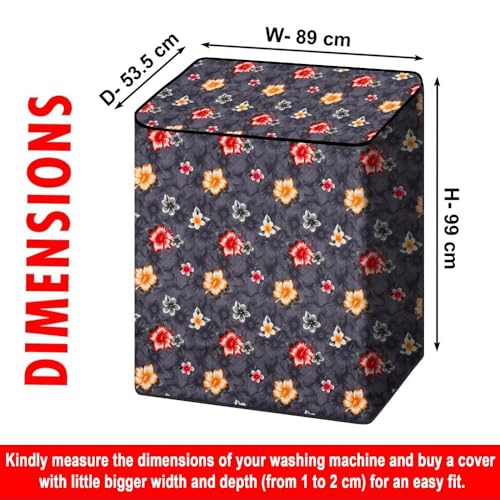 Image of The Furnishing Tree Semi-Automatic Top Load Washing Machine Cover | Waterproof & Dustproof | Easy to Clean | Inlet & Outlet Pipe Provision | Durable & Washable, Floral Grey Polyester (53.5x89x99 CM)