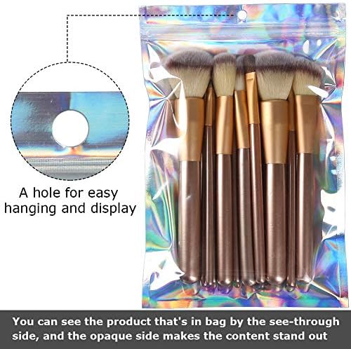 16x24cm Zip Lock Bags, Holographic Large Mylar Foil Ziplock Food Storage Bags Sealable Packaging Gift Pouch for Candy Cookies Jewellery Lash Lip Gloss Sample(Pack of 50)