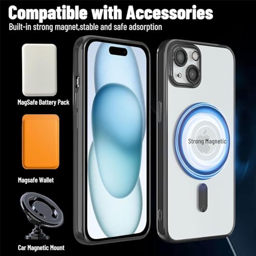 Image of mobistyle Designed for iPhone 15 | Luxury Electroplating Mag-Safe Case | Camera Lens Protection Back Cover Case for iPhone 15 (Black)