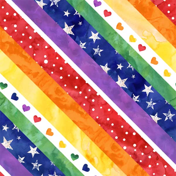 Better Together Rainbow Fabric - Children and Baby Hearts Stars Stripes - 100% Cotton Quilting Fabric Fat Quarters and Panels - Vibrant Fun Rainbow Colors (Rainbow Multi Diagonal Stripe FQ (18"x22"))