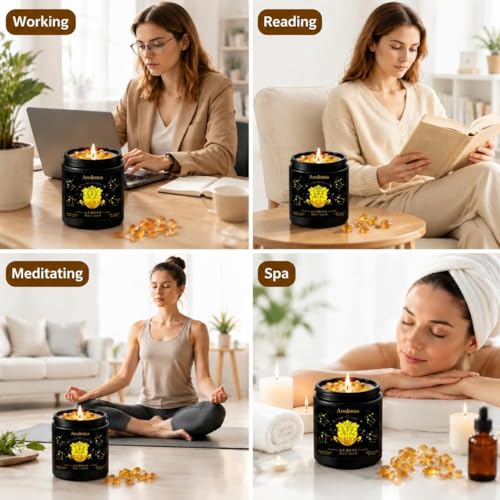 Image of Gemini Zodiac Candles, Lemon Scented Candle with Citrine Crystals
