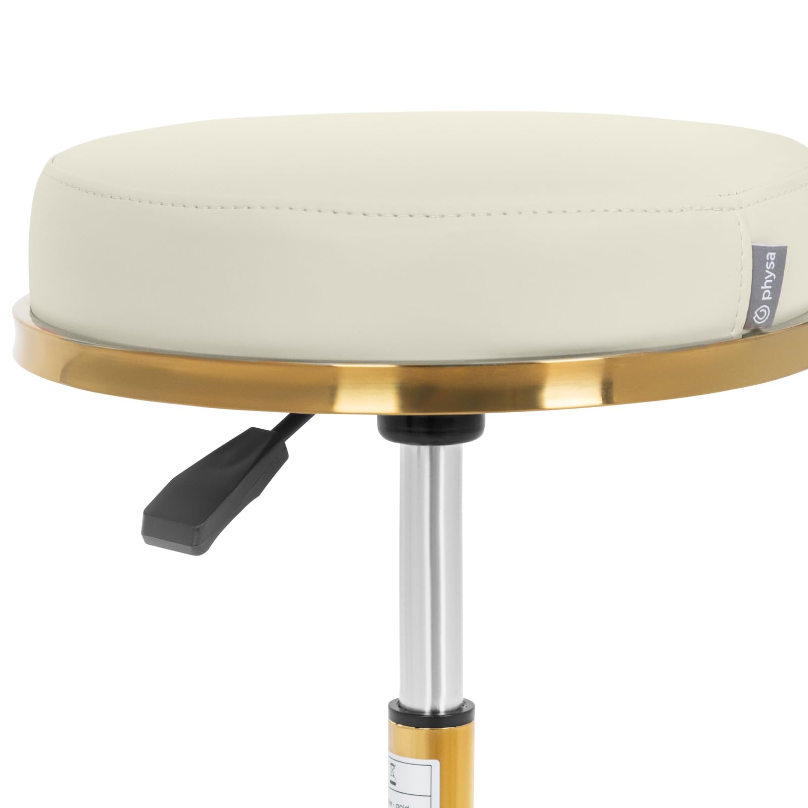 Physa Rollhocker höhenverstellbar 51-64 cm belastbar bis 150 kg Beige/Golden höhenverstellbar 360° drehbar PVC-Bezug Sitzfläche aus Schaumstoff Arbeitshocker mit Rollen Drehhocker