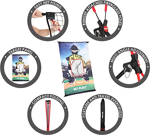 Net Playz Junior Baseball/Softball Trainer Combo, 3-Feet By 5-Feet Pitching Target Panel And Pitchback Rebounder Net With Carry Bag,Black,Noc031402022 #TOP2