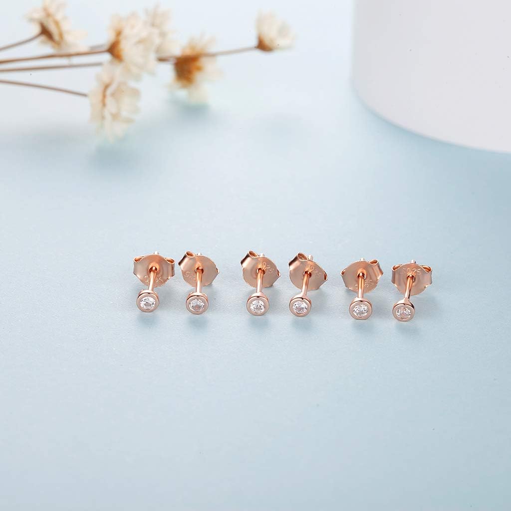 CERSLIMO Silver Stud Earrings for Women Men Girls 3 works Sterling Silver Tiny Round Stud Earrings Small Dainty Cartilage Tragus Cubic Zirconia Earrings Set (2mm - Image 4