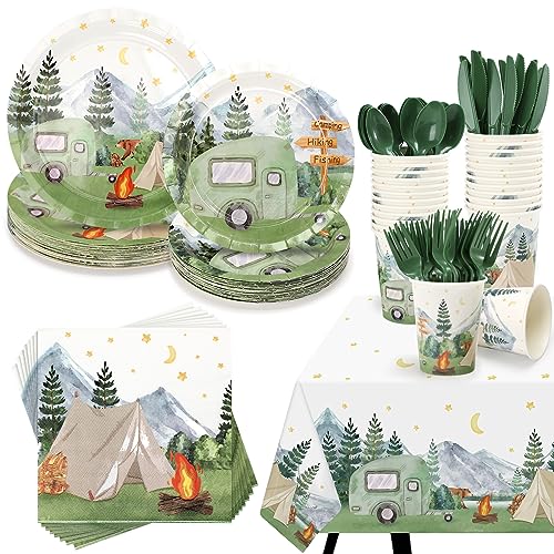 Camping Party Tableware Supplies Serves 20 Guests- Plates, Cups, ...