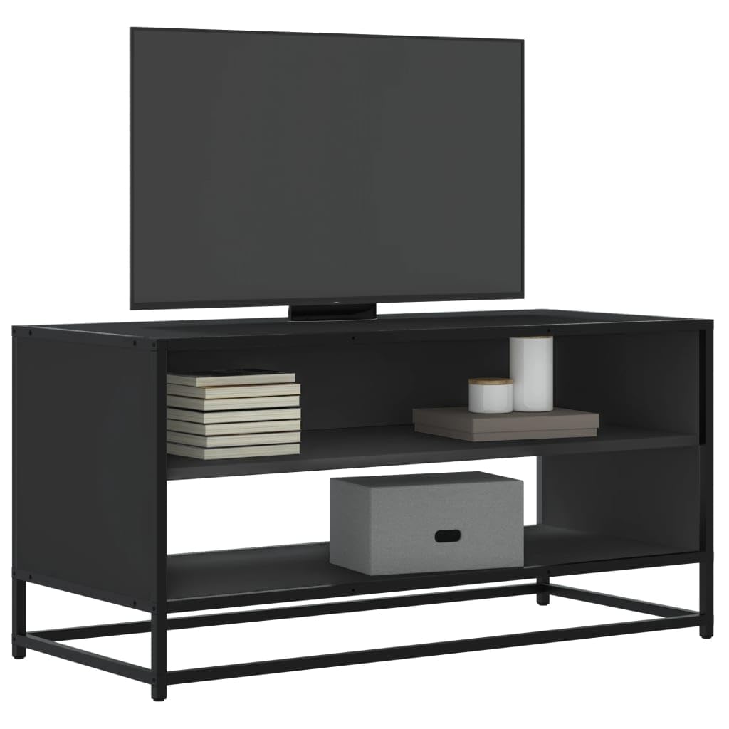 Mobile TV nero, 91 x 40 x 46 cm, in legno e metallo, mobile basso con spazio e cassetto, credenza per soggiorno, camera da letto, home theater e gaming, salvaspazio e moderno