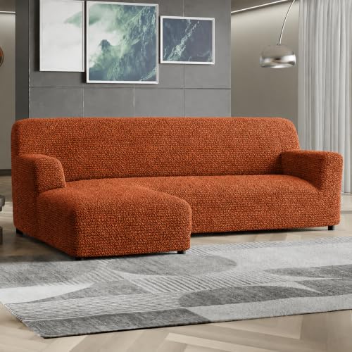 Image of Bellissima Sofa Covers - Premium Luxury Microfibra Plain Stretchable Sofa Cover Fully Covered Slipcover, Imported from Italy (Terracotta, L Shape Left-UN)