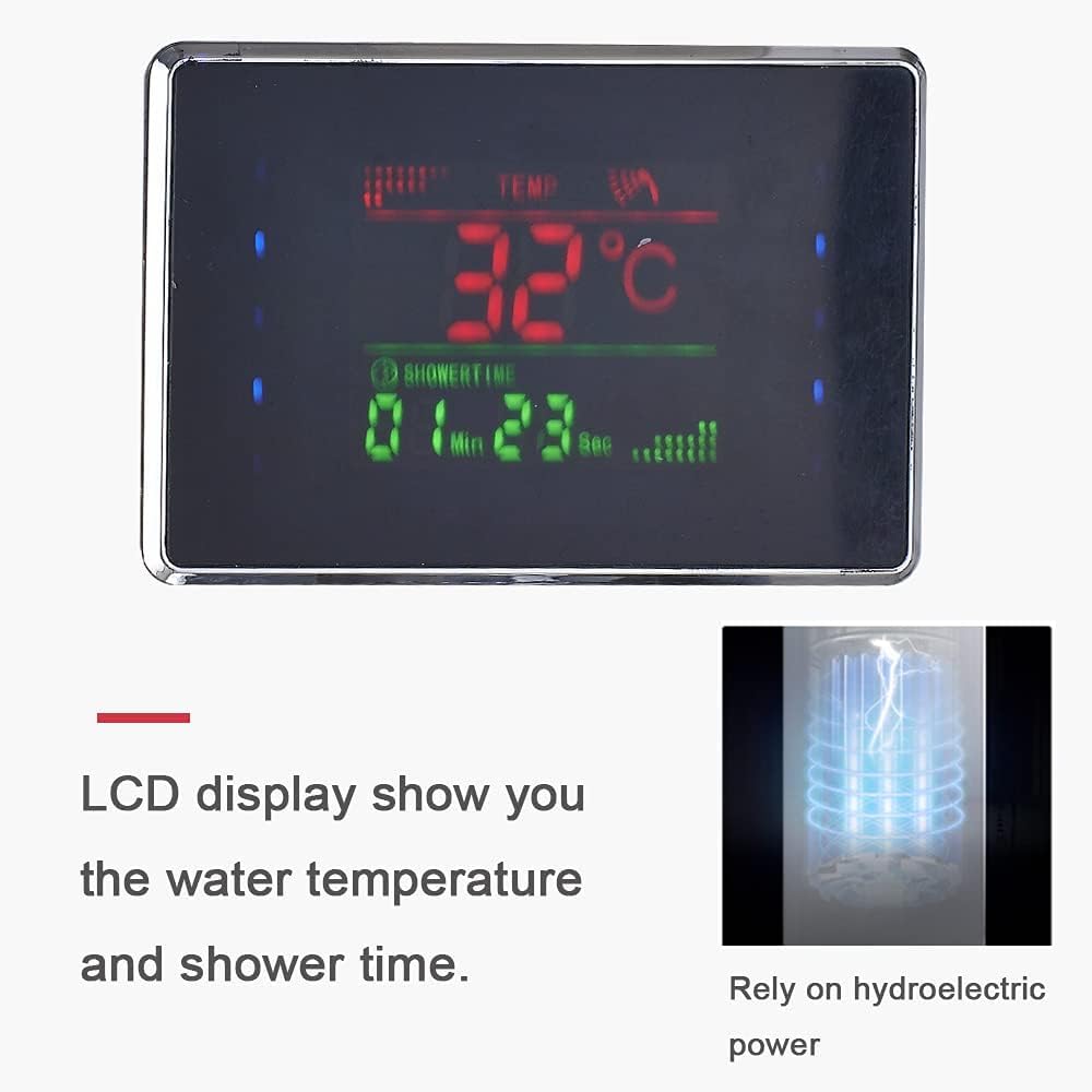 LED Columna de ducha de hidromasaje panel de ducha con 5 funciones de acero inoxidable 304, mezclador de masaje, cabezal de ducha fijo, ducha y boca bañera para baño