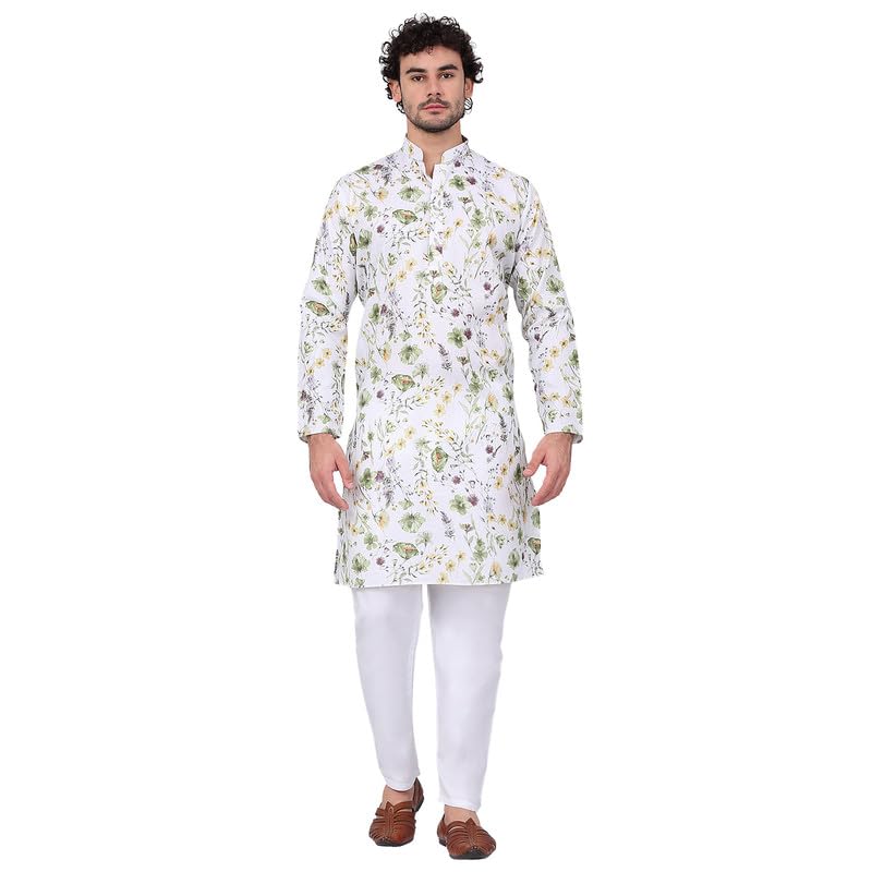 kraft india Men's Linen Straight Floral Printed Kurta-picture-12