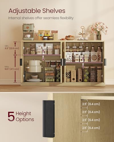 Image of VASAGLE Contemporary Buffet Cabinet with Adjustable Shelves, Fluted Doors