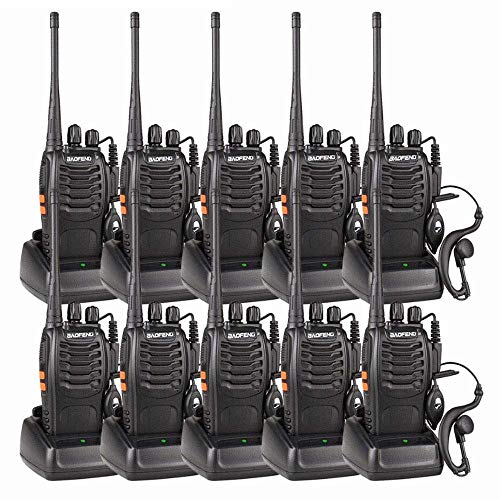 Baofeng 10 Pack Rechargeable Walkie Talkies Long Range 5W 16CH Handheld Two-Way Radio Set Walky Talky with USB Charger and LED Light Voice Prompt for Field Survival Biking and Hiking