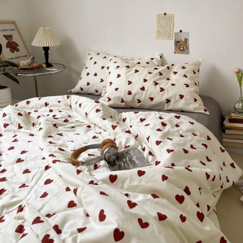 AShanlan Herzen Bettwäsche 155x220 Rot Weiß Bettbezug Kissenbezug 80x80 cm – Ansicht 4