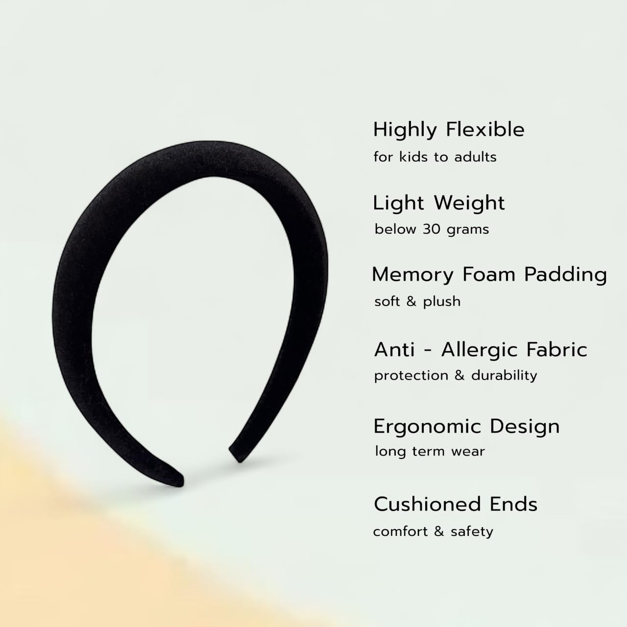 Leonyvie Women Velvet Padded Puffy Soft Headband, Black Thin Headband (2.5 Cm Wide) - Image 4 thumbnail