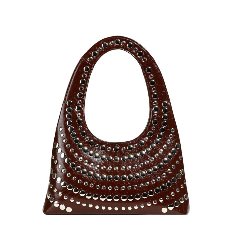 PU Leather Rivet Punk Bag Shoulder Underarm Bag Handbag Vintage Purse Niche Cool Personalized Casual Crescent Hobo