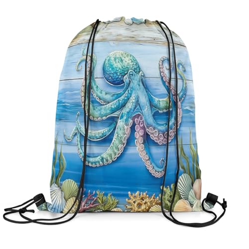 jejeloiu Octopus Gym String Bag 13"x15.7" Tentacles Drawstring Backpack Ocean Kraken Sports Sackpack Lightweight Women Men Underwater Waterproof Cinch Bag3