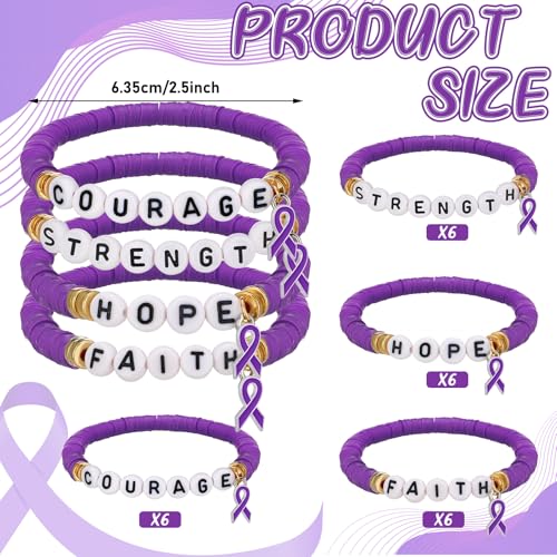 24 Pcs Purple Pancreatic Cancer Awareness Products Overdose Awareness Items Purple Ribbon Epilepsy Bracelets Pancreatic Cancer Gifts for Domestic Violence, Alzheimer, Lupus Charity Event2