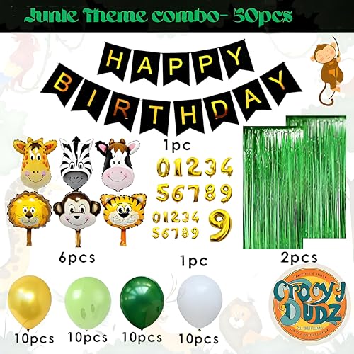 Image of GROOVY DUDZ Jungle Theme 2nd Birth day Decorations for Boys - 50 Pcs Baby Boy Birth day Decoration Kit with Balloons, Banner, Party Supplies & Decoration Items for 2 Year Old