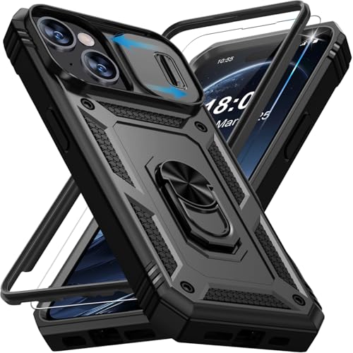 Giyer für iPhone Hülle mit Schutzfolie, Handyhülle für iPhone 8 mit Kameraschutz 360° Metall Ring Ständer Stoßfest Bumper Schutzhülle
