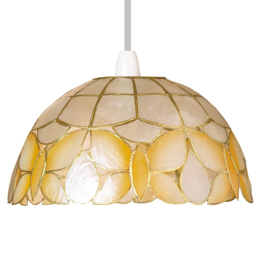 Britalia Champagne Capiz Shell Wild Butterfly Vintage Easy Fit Dome Pendant Shade | 32Cm Diameter (13") | None Electric Ceiling Lampshade | Fits All Lampholder Types E14 E27 B15 B22
