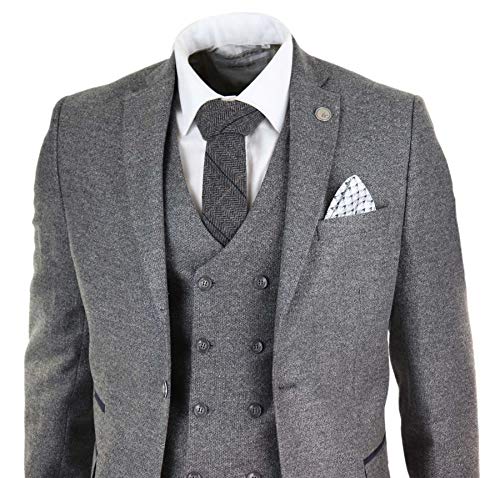 TruClothing Mens Wool 3 Piece Suit Double Breasted Waistcoat Tweed 1920s2