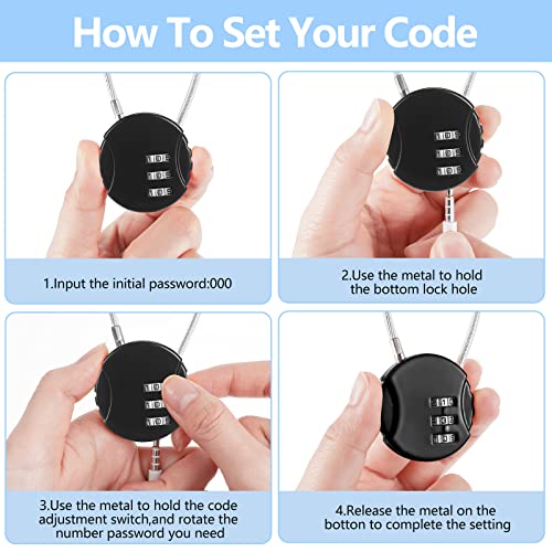 Moxweyeni 8 Pack 3 Digit Combination Cable Padlock,Black Color by Moxweyeni - Used condition - Image 4