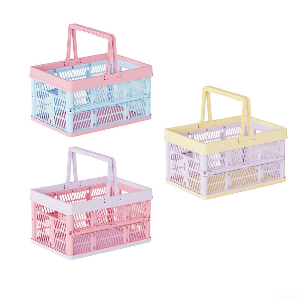Cesta Plegable Camping 20L Plástico ABS con Asas para Picnic Playa Mercado 38x25x20cm(Small-Blue Pink)