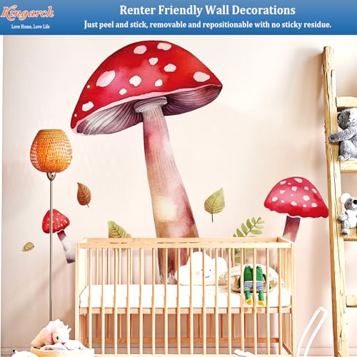 Vinilos Decorativos de Hongos Grandes Rojos, Acuarela y Hojas miniatura 4
