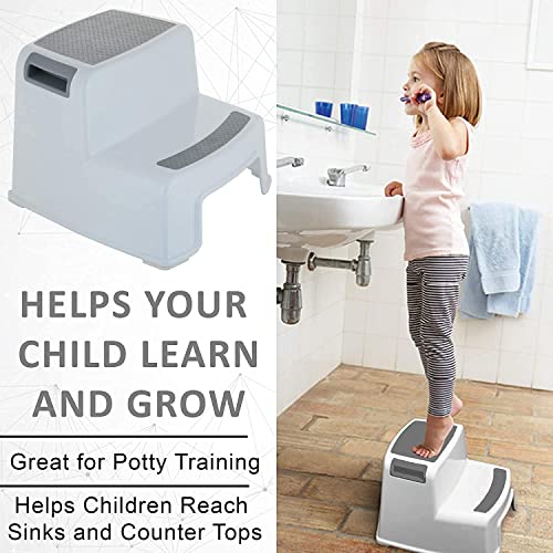 Image of 2 Step Stool for Kids,Toddler for Toilet Potty Training, Slip Resistant Soft Grip for Bathroom & Kitchen Step Stool, Dual Height & Wide Two Step,(Assorted Colour)
