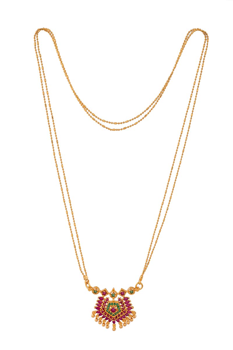 Radhas Creations ball chain necklace with ruby pendant LONG length 30" for women and girls one gram gold No.580A (Ball chain ruby emerald) (B0CNM63FGZ) Amazon Price History, Amazon Price Tracker