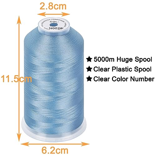 Image of New brothread - Single Huge Spool 5000M Each Polyester Embroidery Machine Thread 40WT for Commercial and Domestic Machines - Pastel Blue